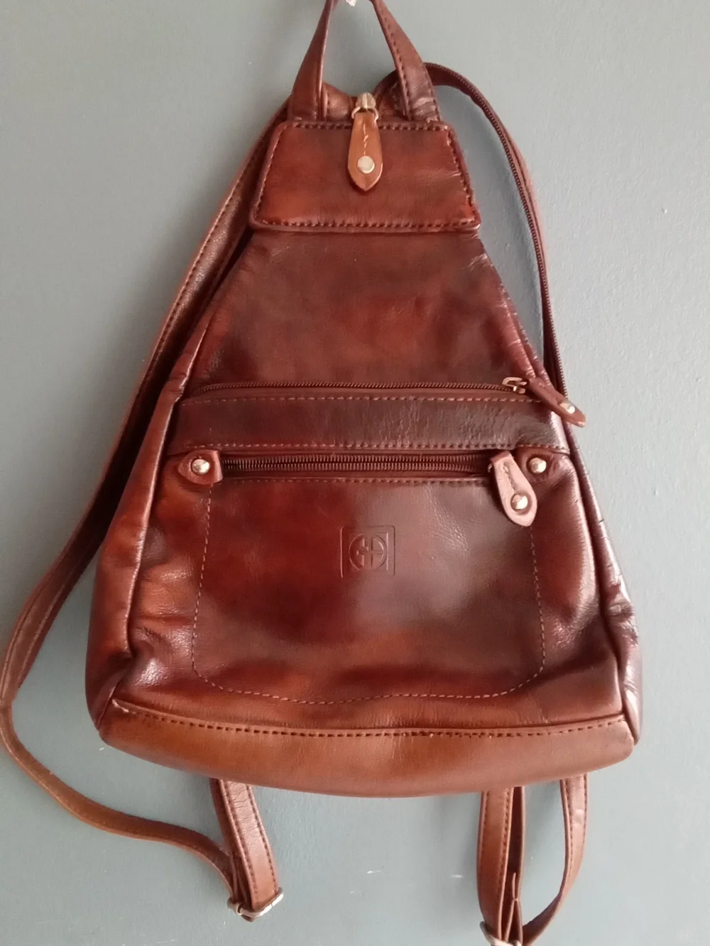 Giani Bernini Brown Leather Sling Backpack‎ Organizer Bag Cognac